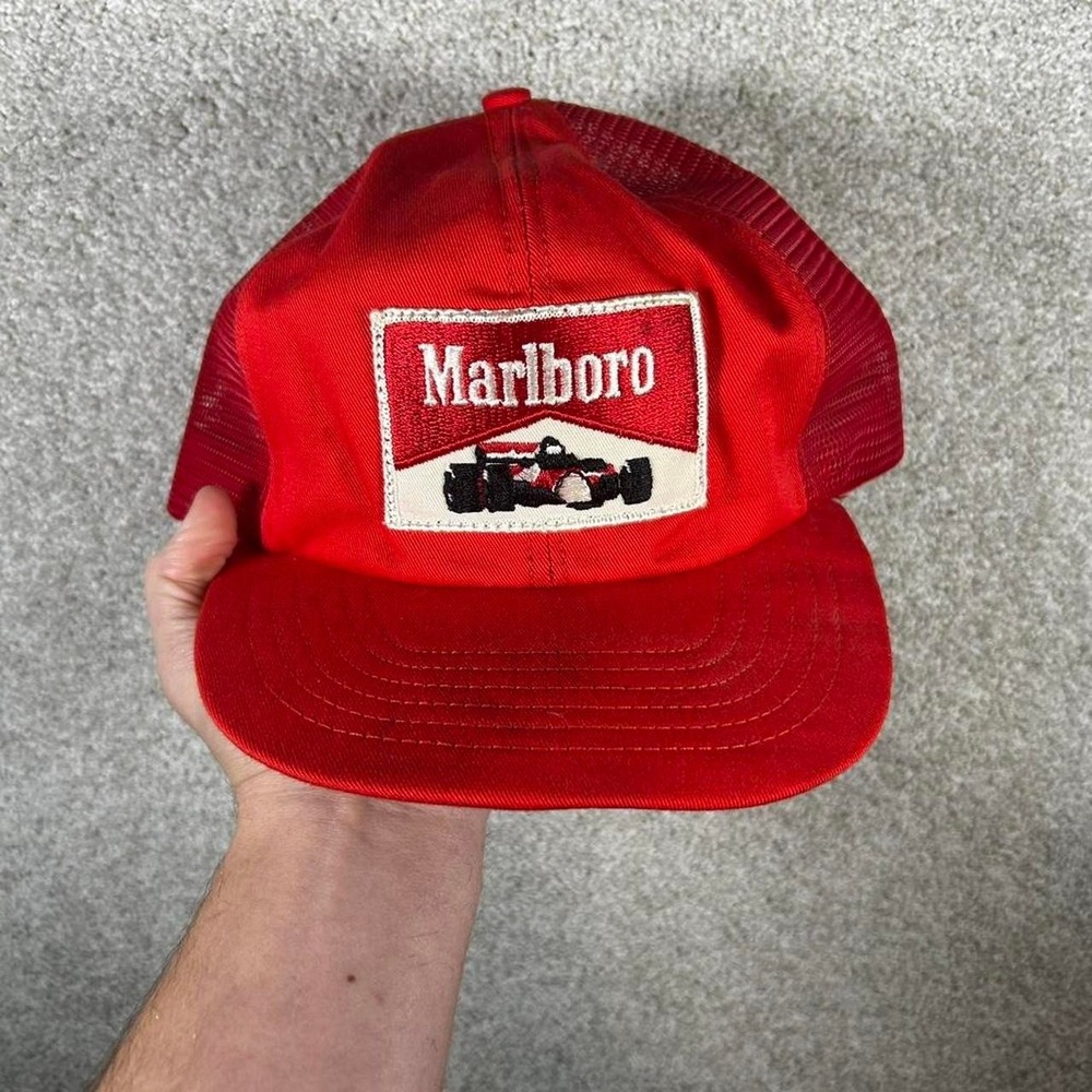 Vintage 80s Marlboro f1 racing team mesh trucker SnapBack hat cap